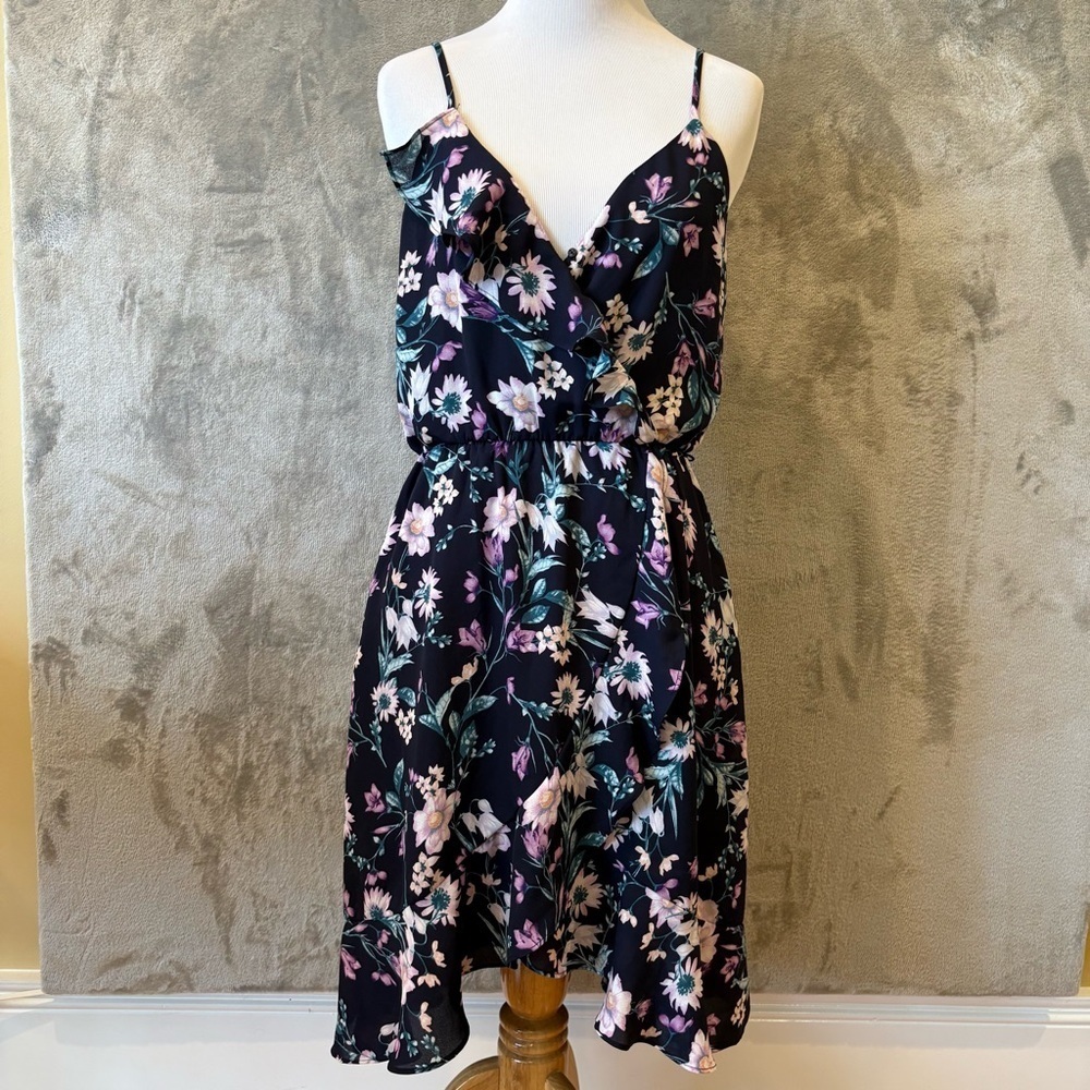Floral Feminine Ruffle Date Night Coquette Spaghetti Strap Dress Sz S